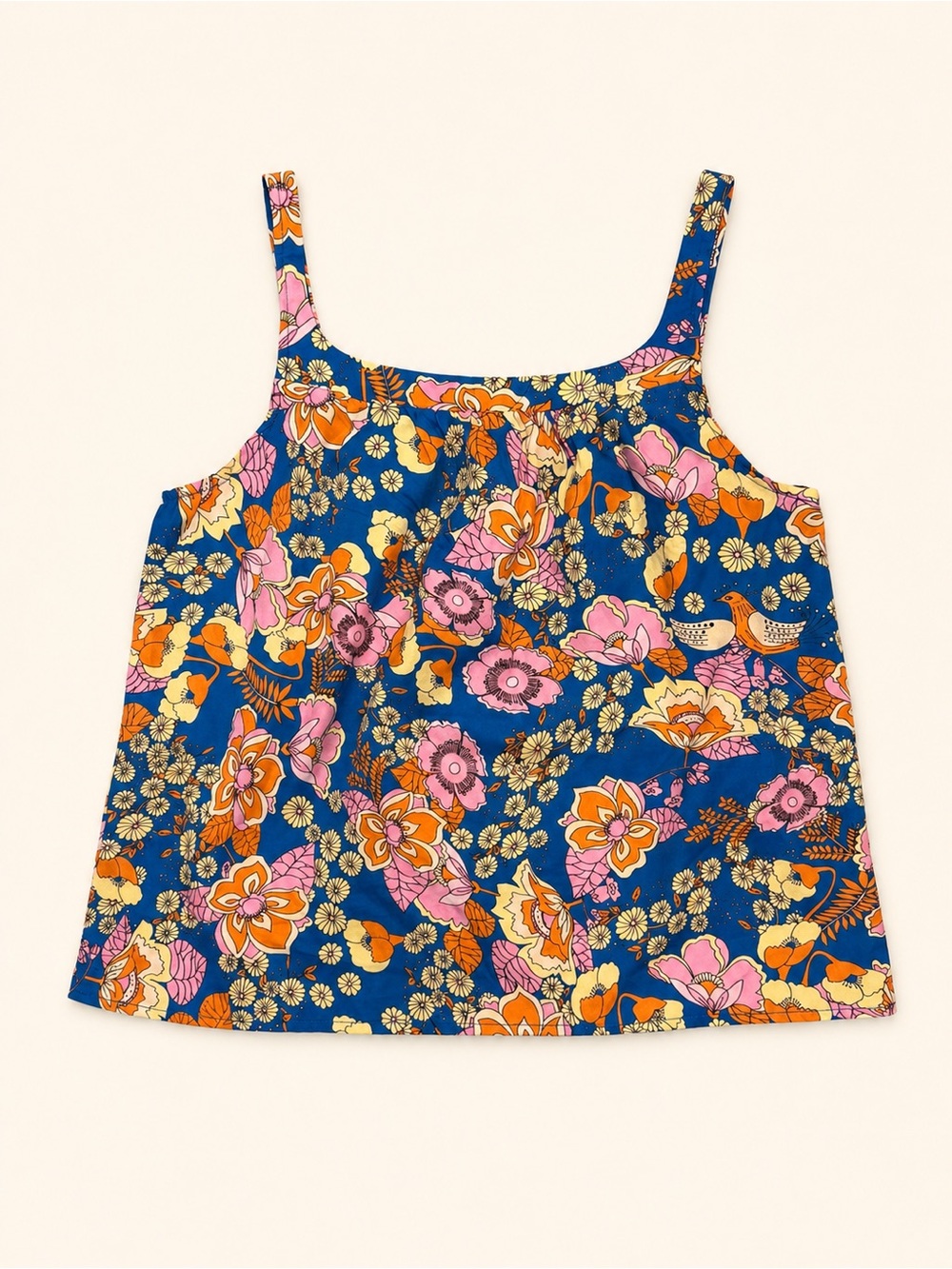Emery Rose Floral Bird Print Sleeveless Tank Top Size S Blue Pink Orange Boho